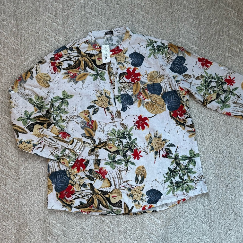 NWT Coofandy Cotton Tropical Henley Shirt XL